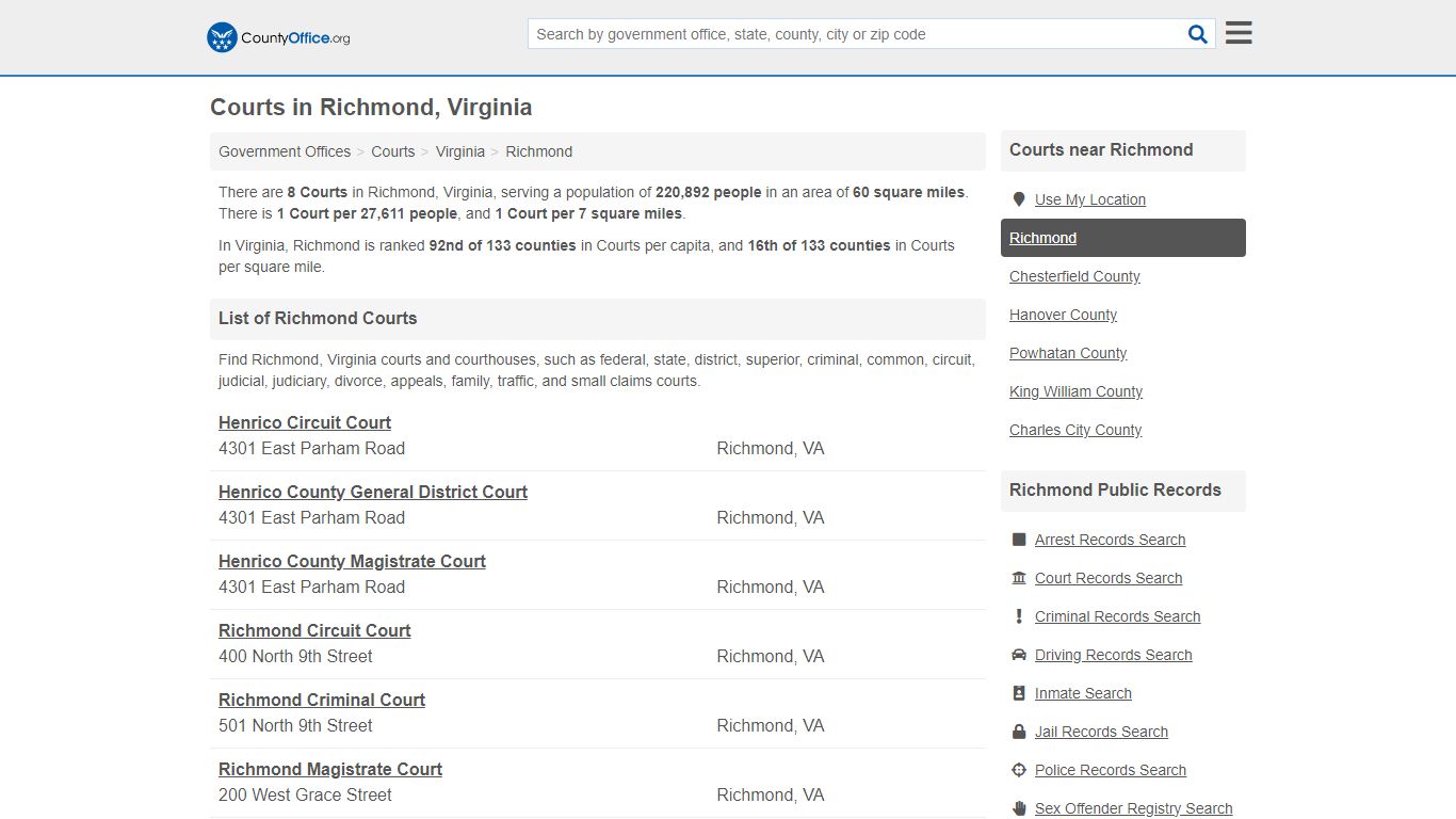 Courts - Richmond, VA (Court Records & Calendars)