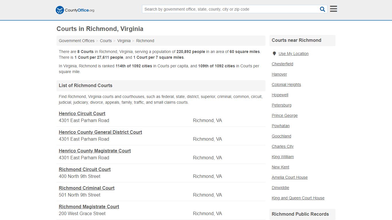 Courts - Richmond, VA (Court Records & Calendars)